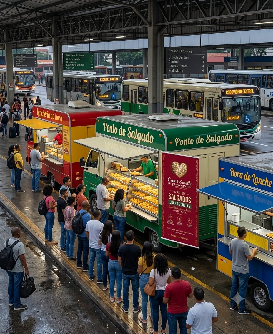 Food trucks parceiros vendendo salgados Grano Sorelle