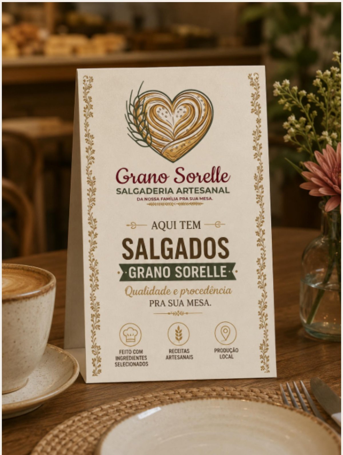 Mesa posta com produtos Grano Sorelle